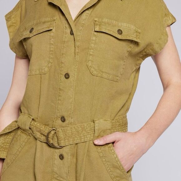 NEW Current Elliott The Lynwood Romper Shorts Belted Snap Front Khaki Size L - Picture 2 of 16